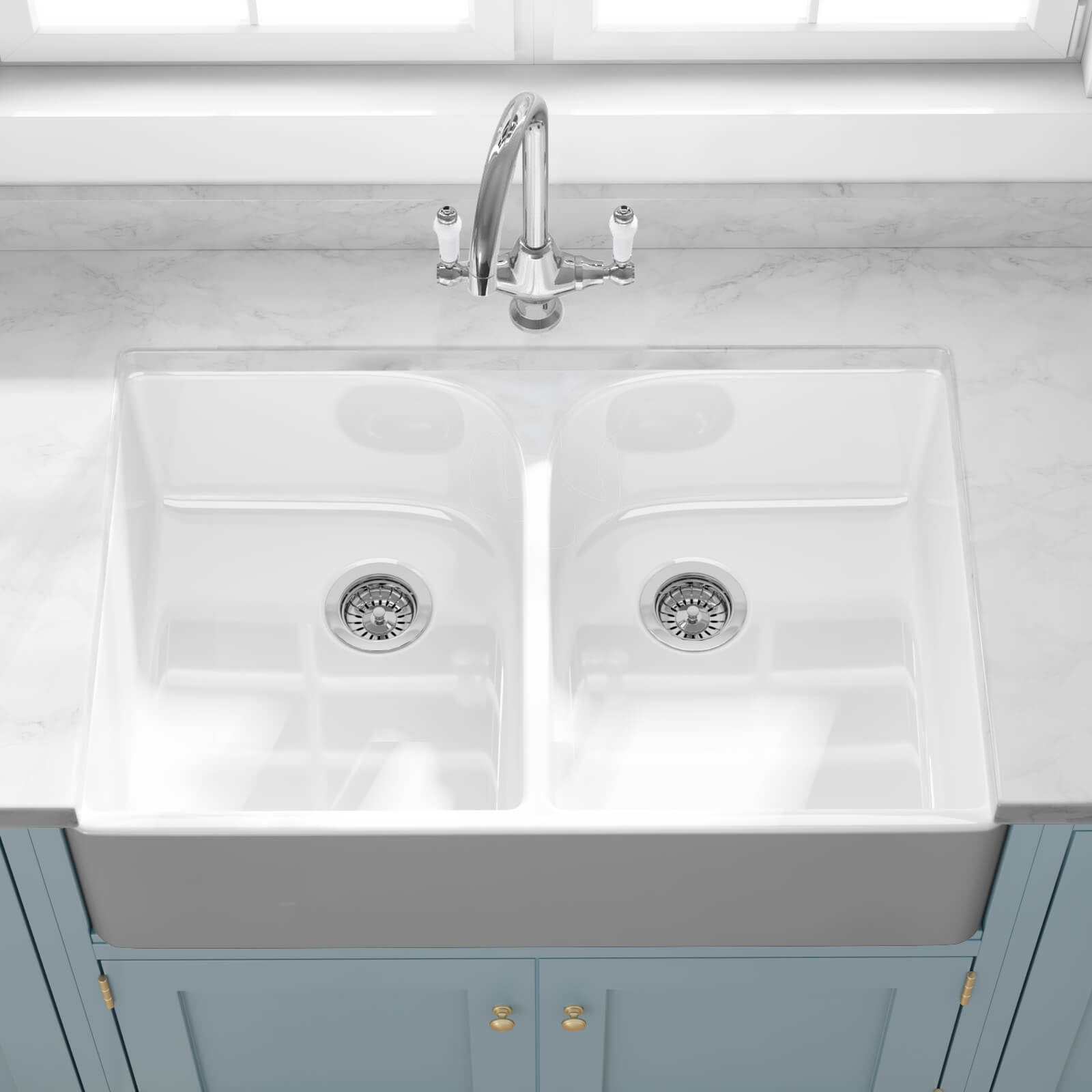 Butler & Rose Ceramic Fireclay Double Belfast Kitchen Sink - 795 x 500mm