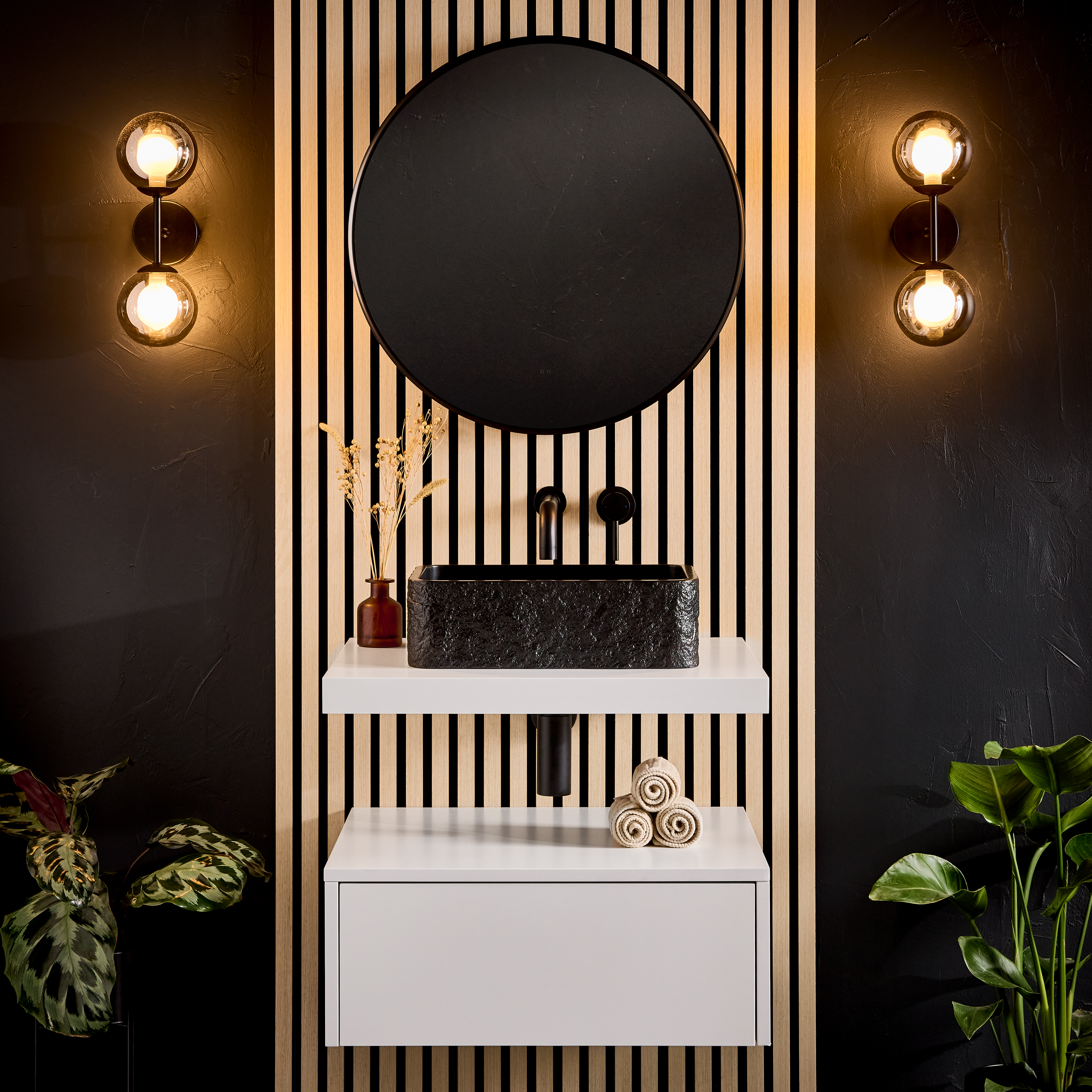 Drench Naturals Stone Texture Rectangular Countertop Basin with Waste