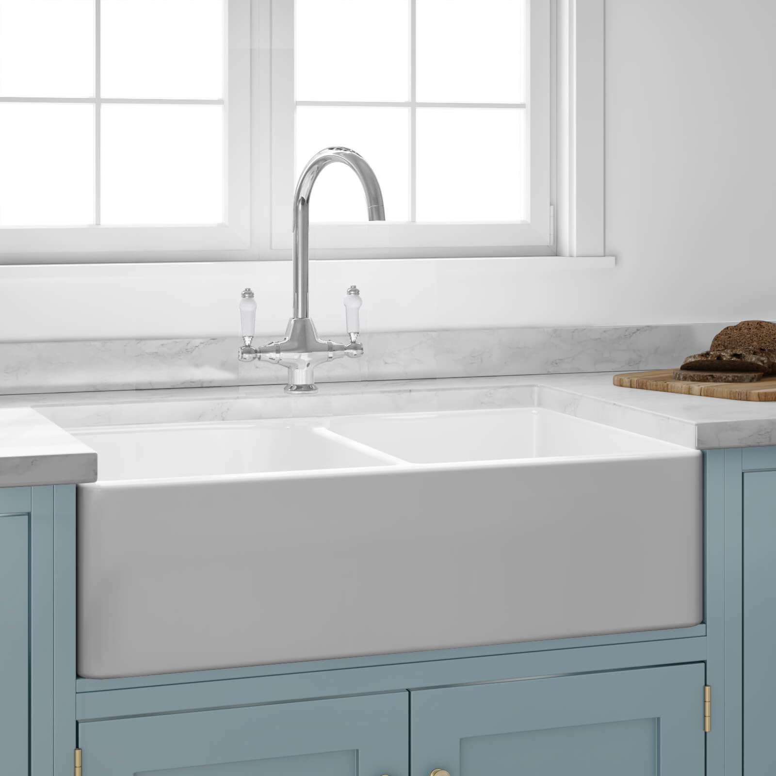 Butler & Rose Ceramic Fireclay Double Belfast Kitchen Sink - 795 x 500mm