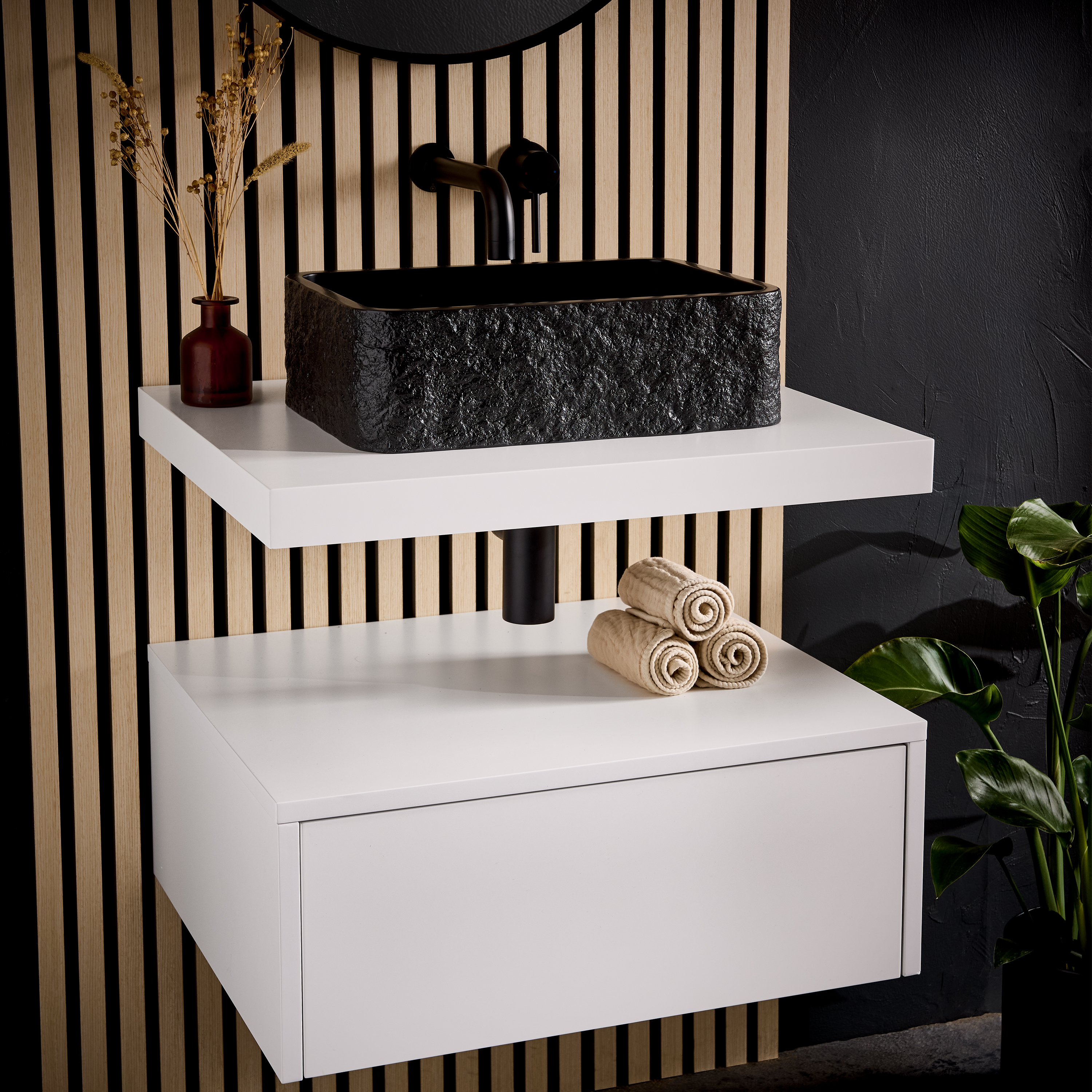 Drench Naturals Stone Texture Rectangular Countertop Basin with Waste