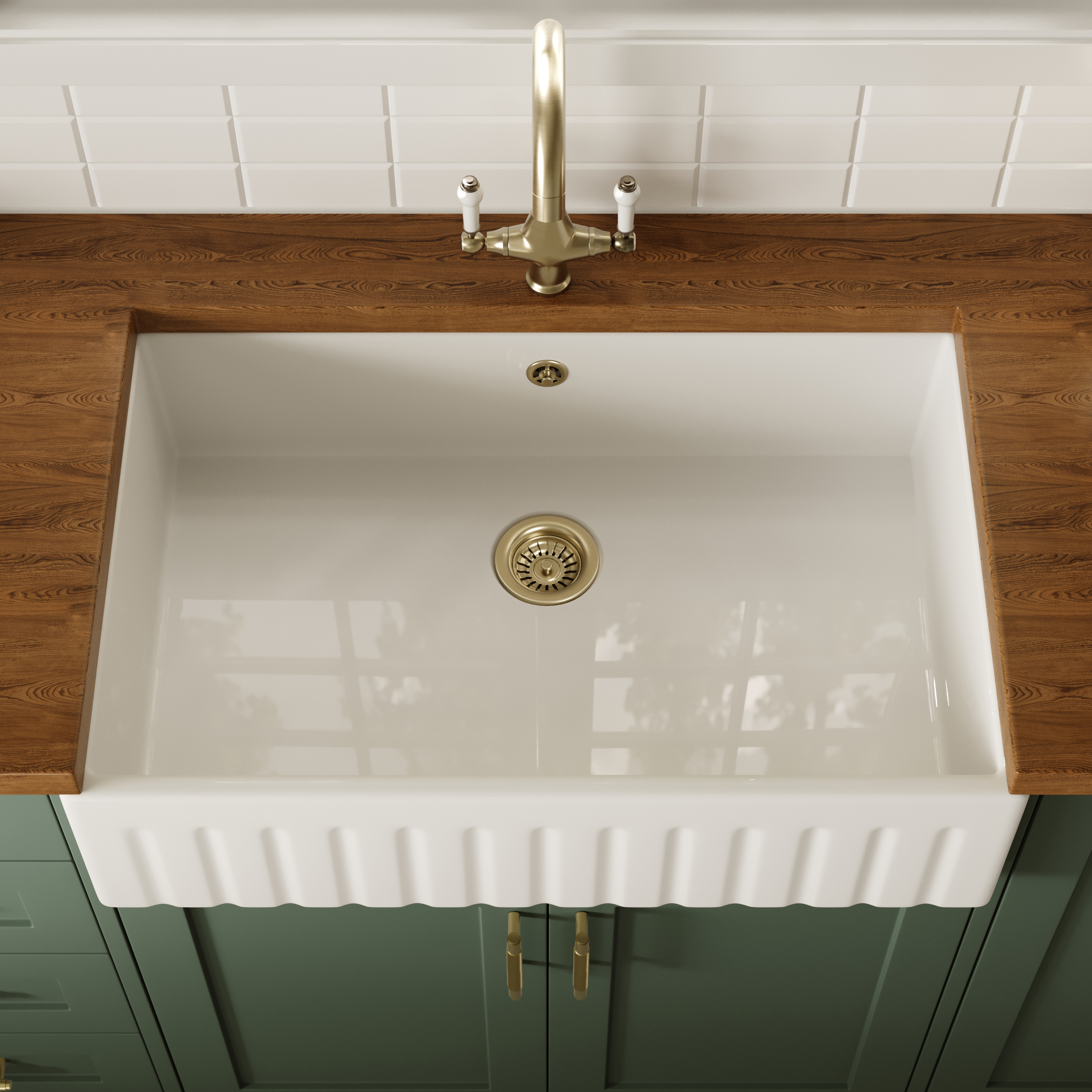 Butler & Rose Large Fluted Ceramic Fireclay Belfast / Butler Kitchen Sink - 795 x 500mm