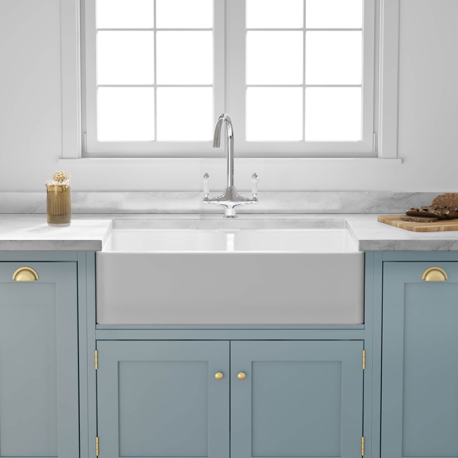 Butler & Rose Ceramic Fireclay Double Belfast Kitchen Sink - 795 x 500mm