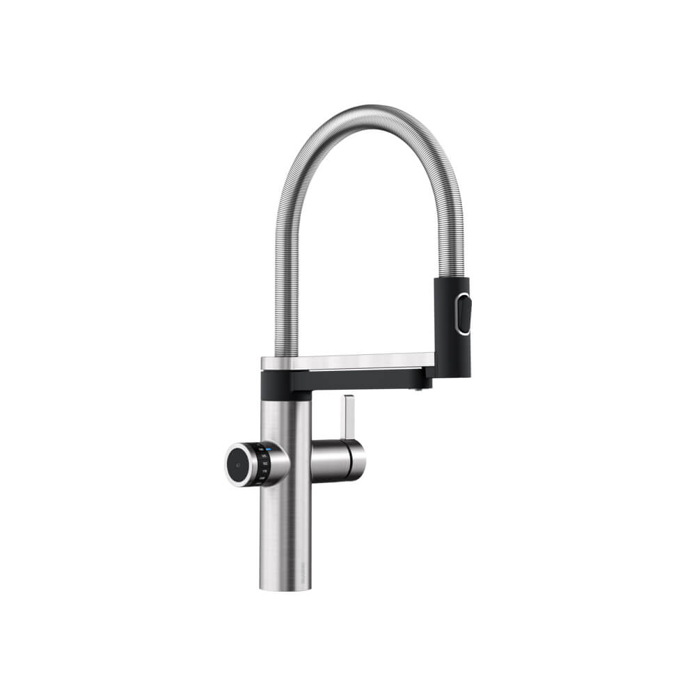 Blanco Evol-S 3-in-1 PVD Steel Smart Measure Filtered Cold Water Mono Kitchen Mixer Tap with Dual Spray