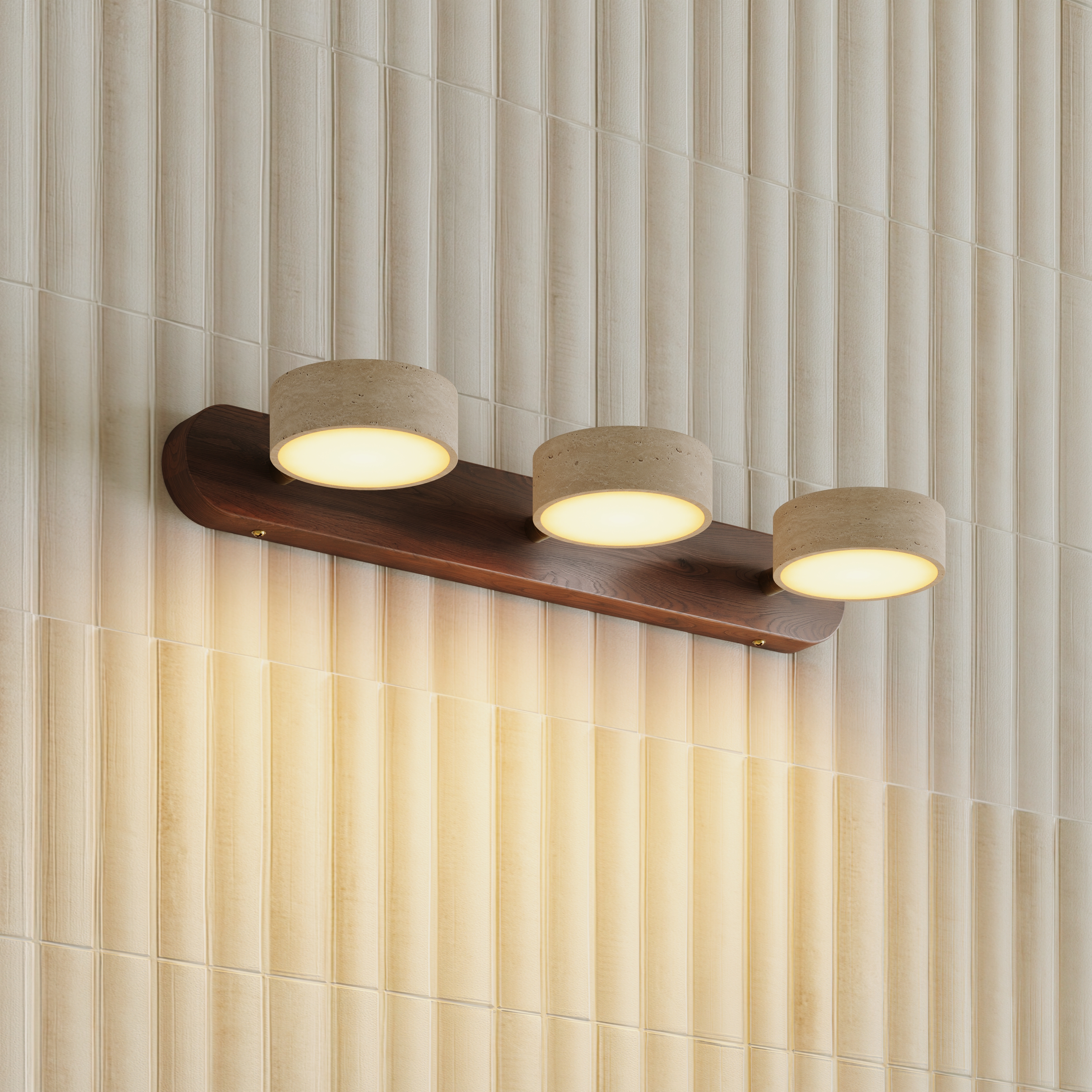 Alfie LED Illuminated Wood Framed Mirror with Trio Stone Wall Light in Dark Wood