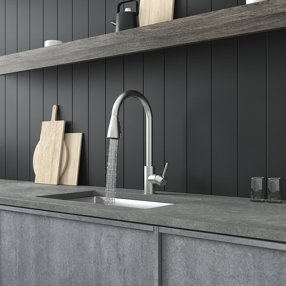 Vellamo Inspire Pull Out Spray Mono Kitchen Mixer Tap - Brushed Steel