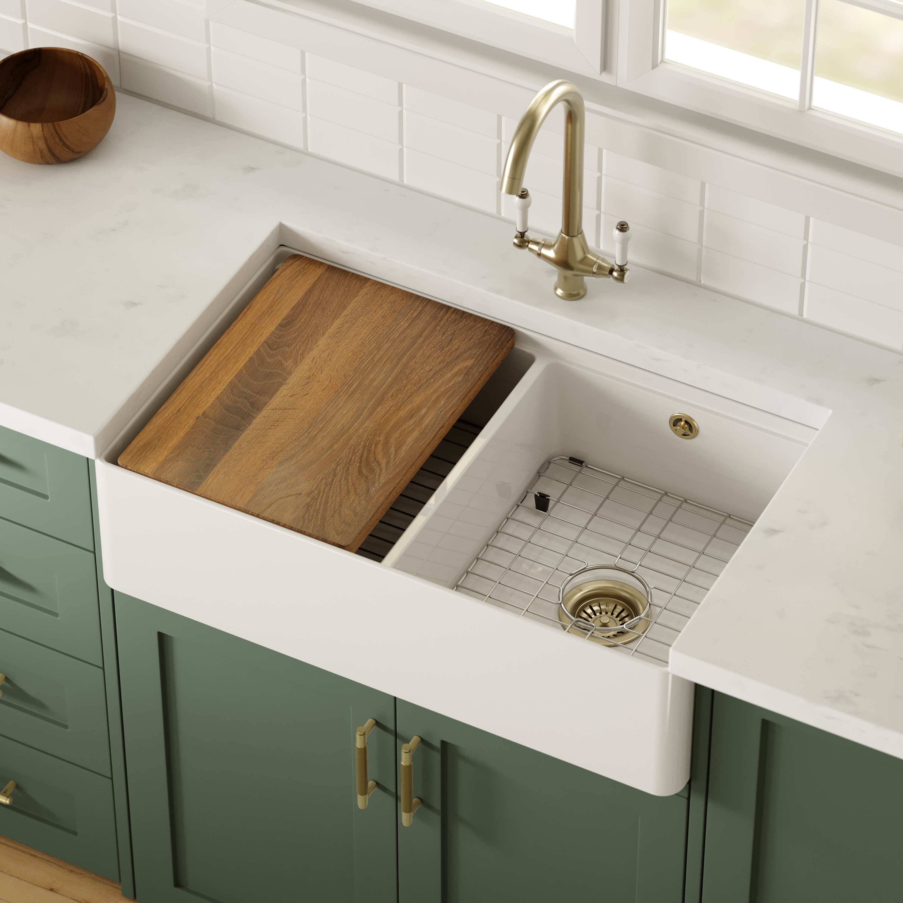 Butler & Rose Ceramic Fireclay Workstation Double Belfast Kitchen Sink & Accessories - 795 x 460mm