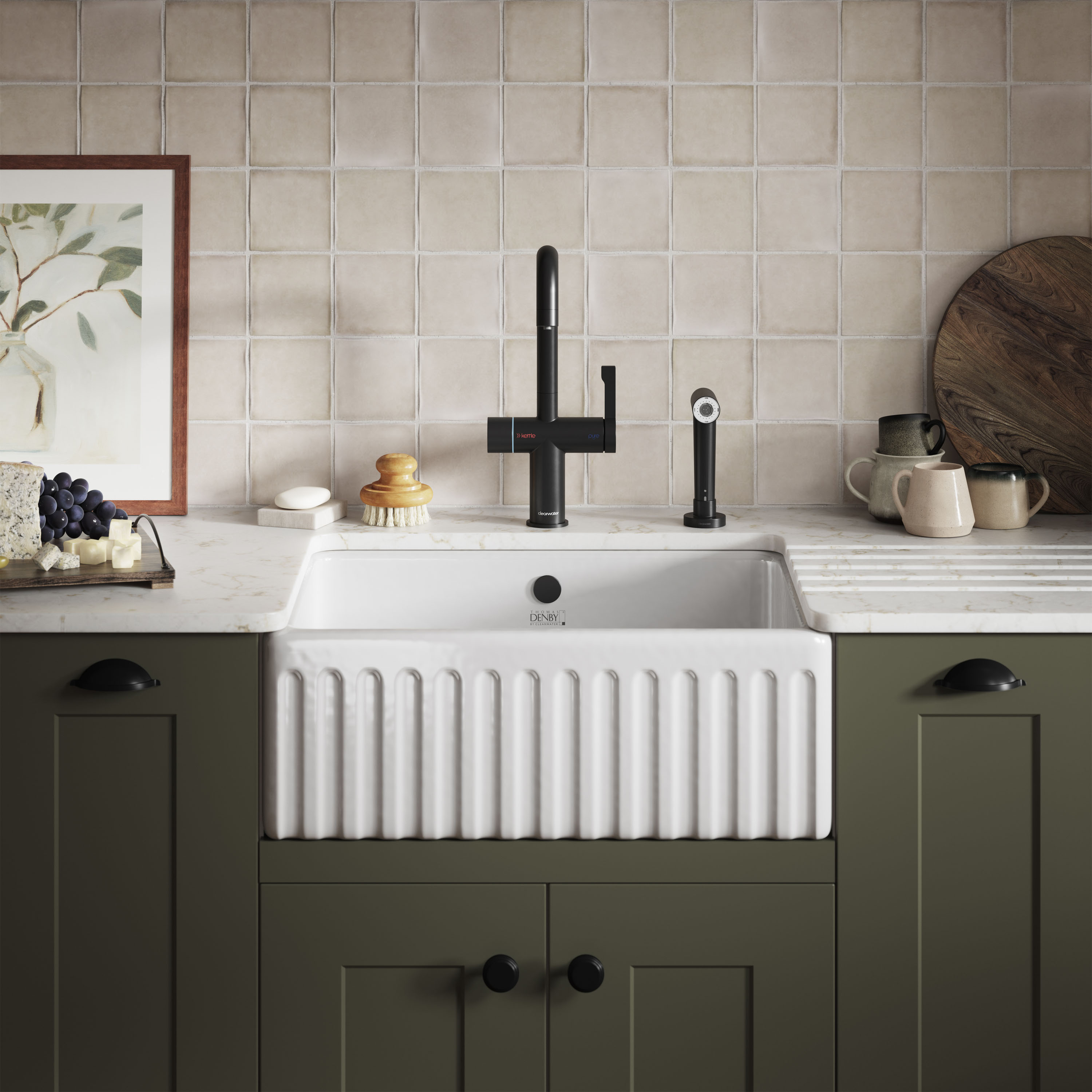 Thomas Denby Chiltern 1 Bowl Fluted White Ceramic Belfast Sink - 595 x 460mm