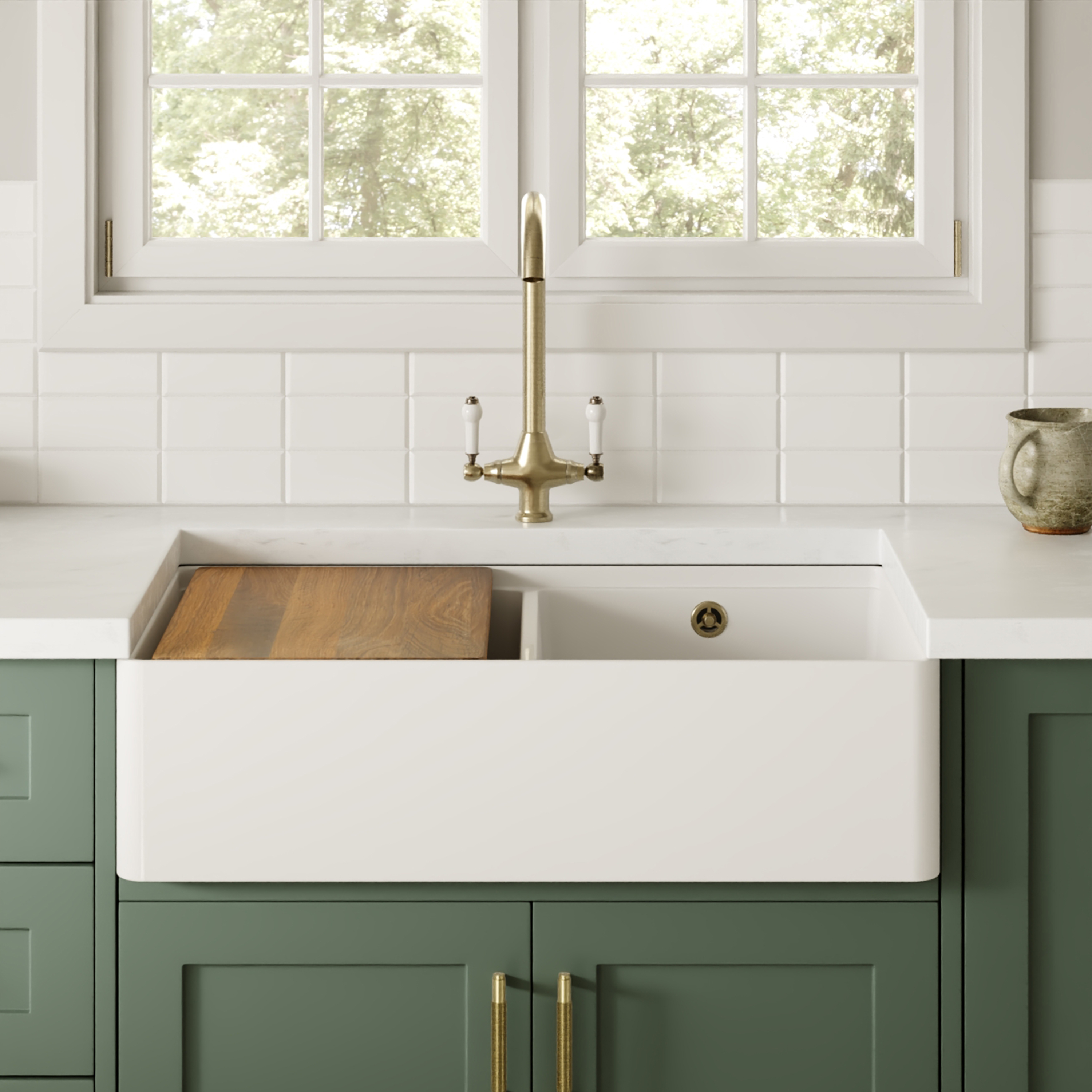 Butler & Rose Ceramic Fireclay Workstation Double Belfast Kitchen Sink & Accessories - 795 x 460mm