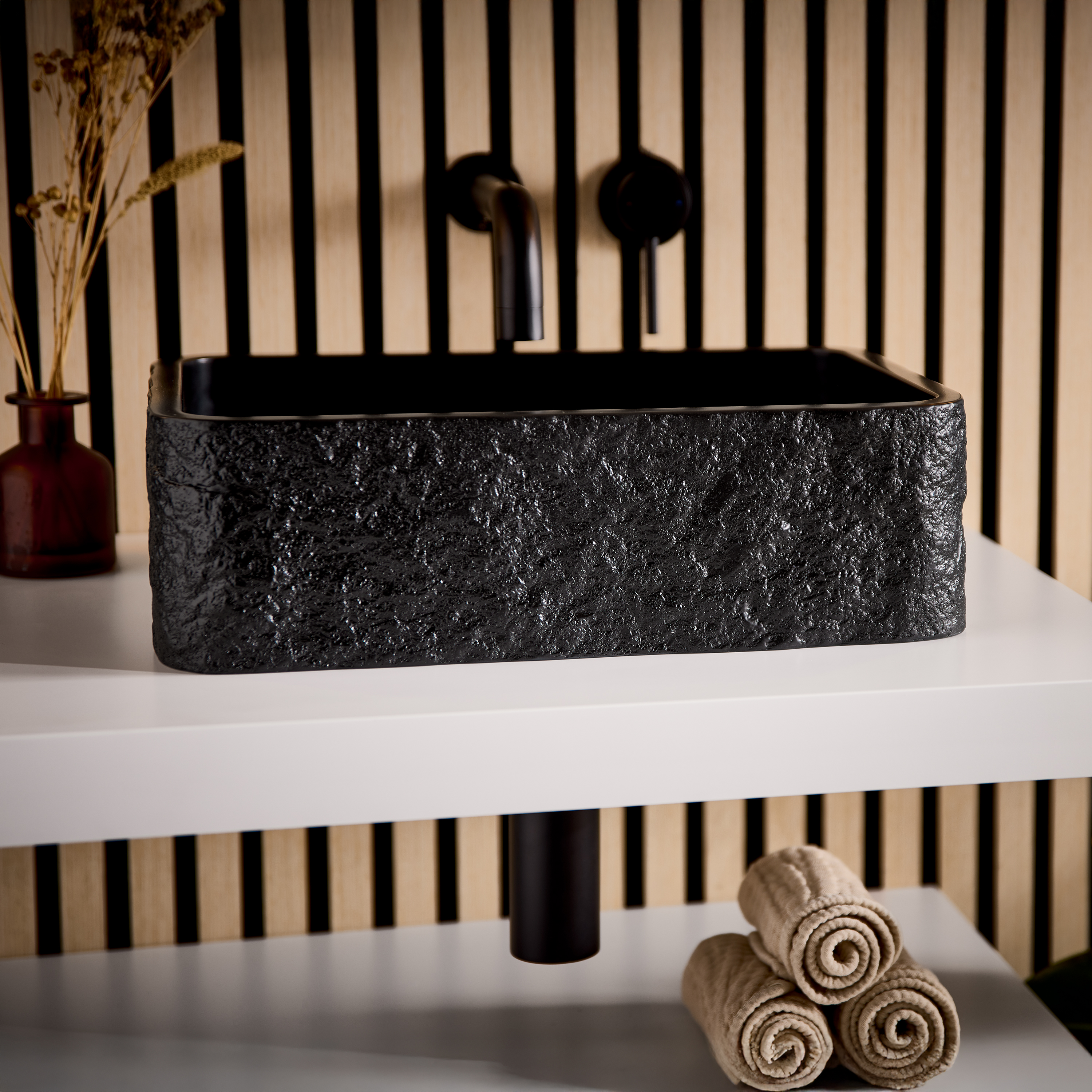 Drench Naturals Stone Texture Rectangular Countertop Basin with Waste
