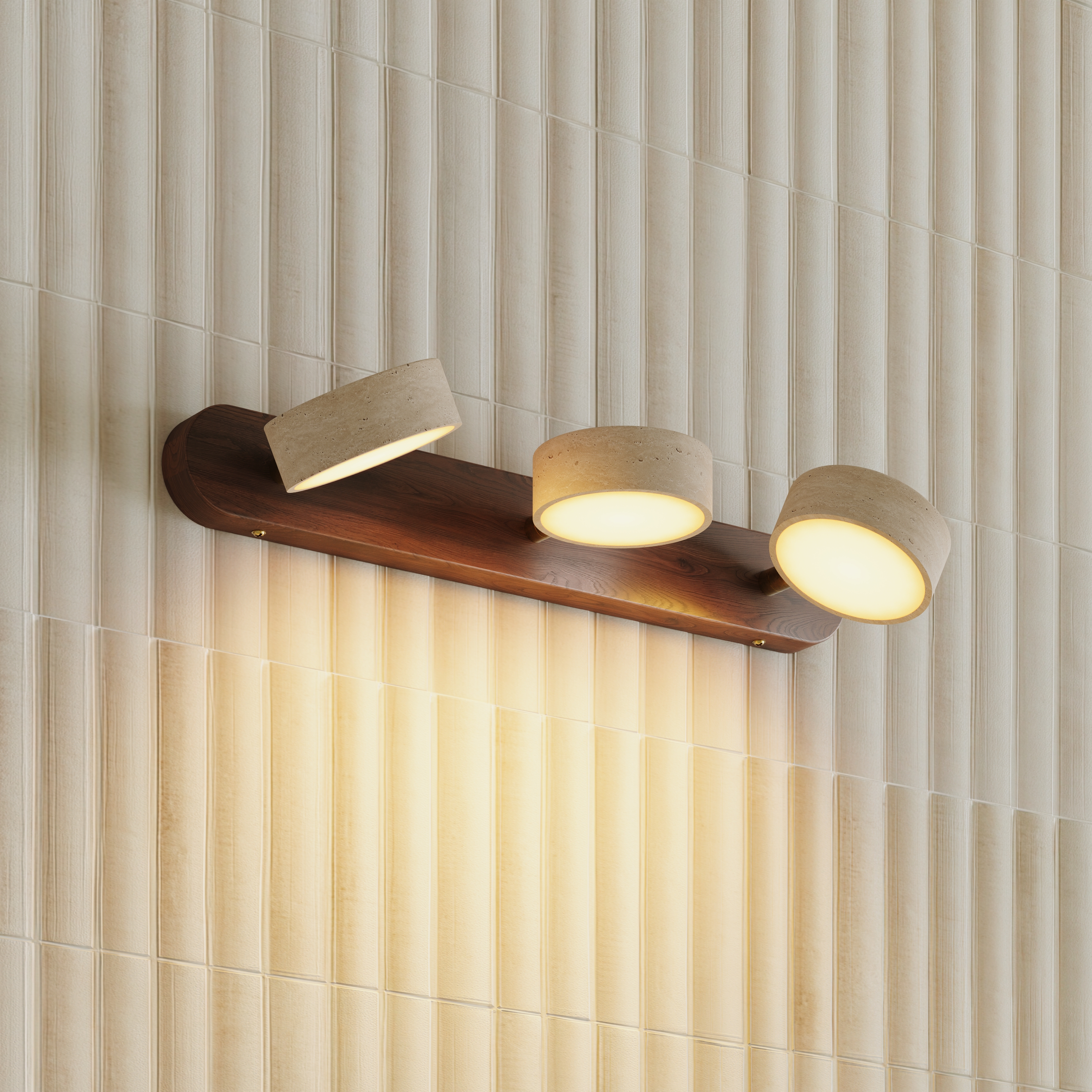 Alfie LED Illuminated Wood Framed Mirror with Trio Stone Wall Light in Dark Wood
