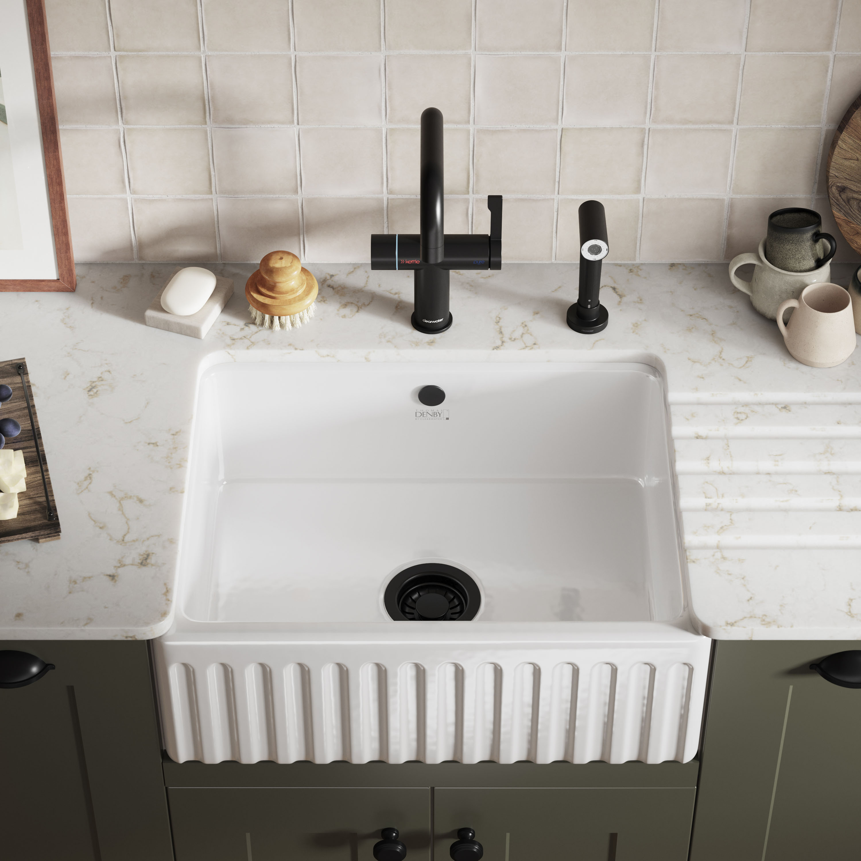 Thomas Denby Chiltern 1 Bowl Fluted White Ceramic Belfast Sink - 595 x 460mm