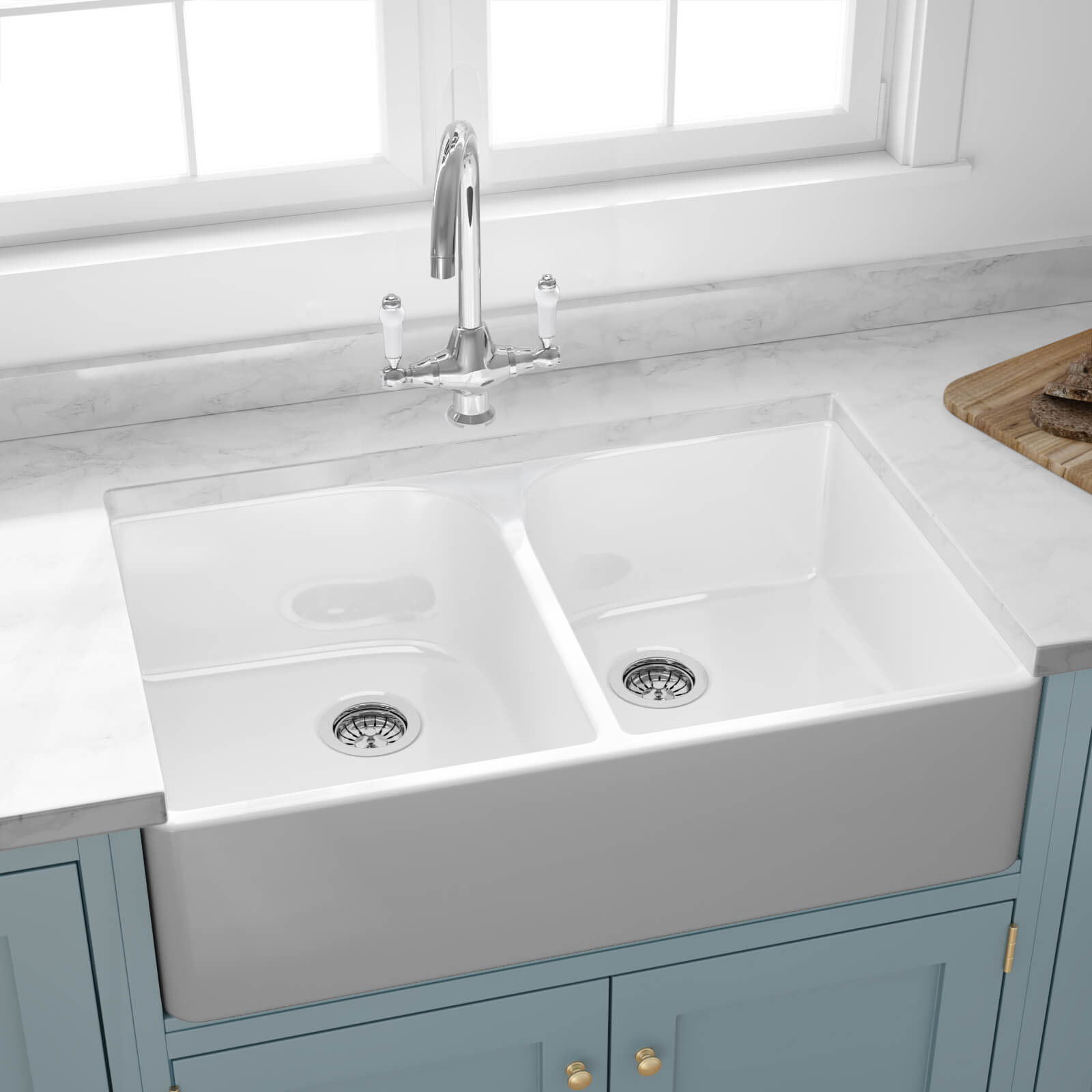 Butler & Rose Ceramic Fireclay Double Belfast Kitchen Sink - 795 x 500mm