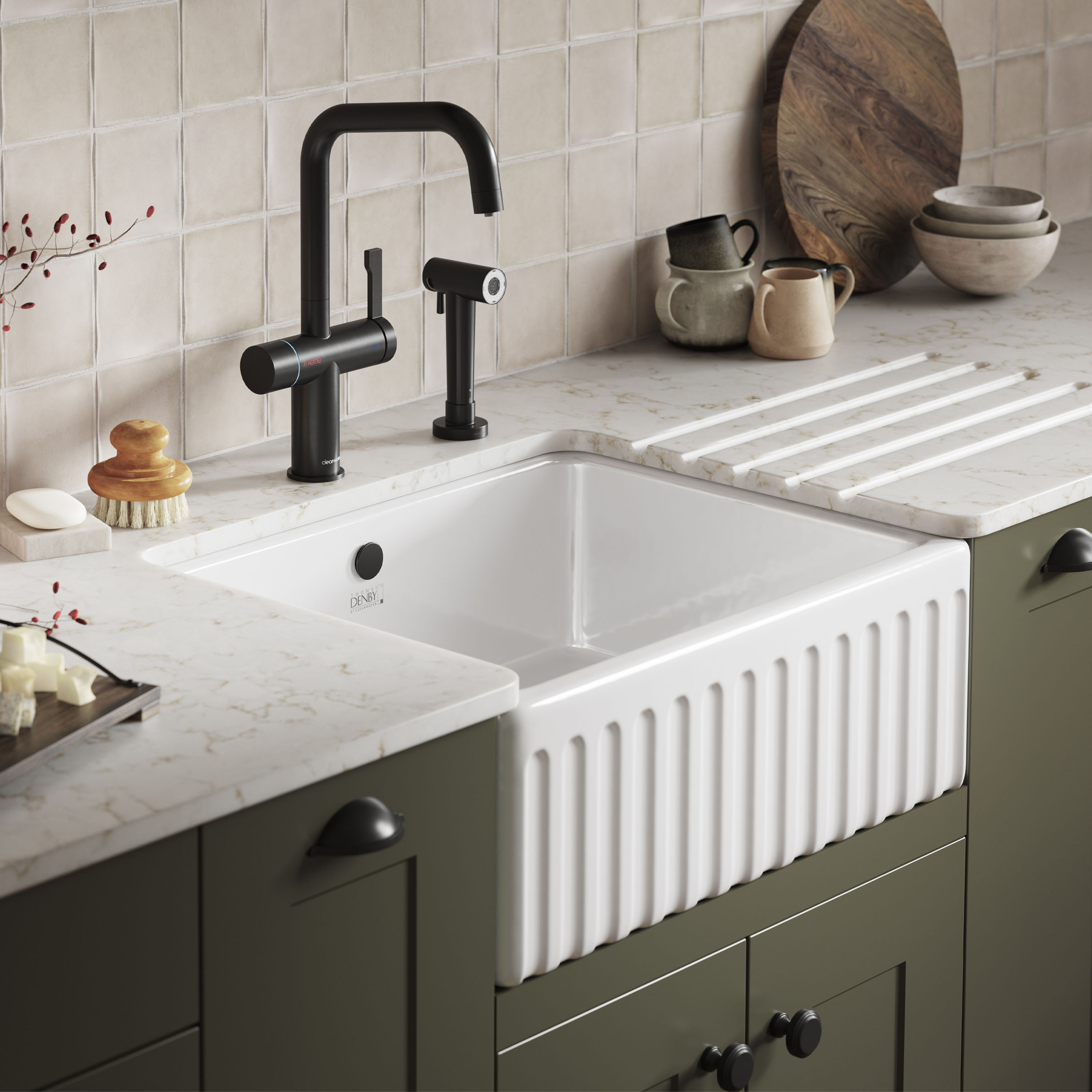 Thomas Denby Chiltern 1 Bowl Fluted White Ceramic Belfast Sink - 595 x 460mm