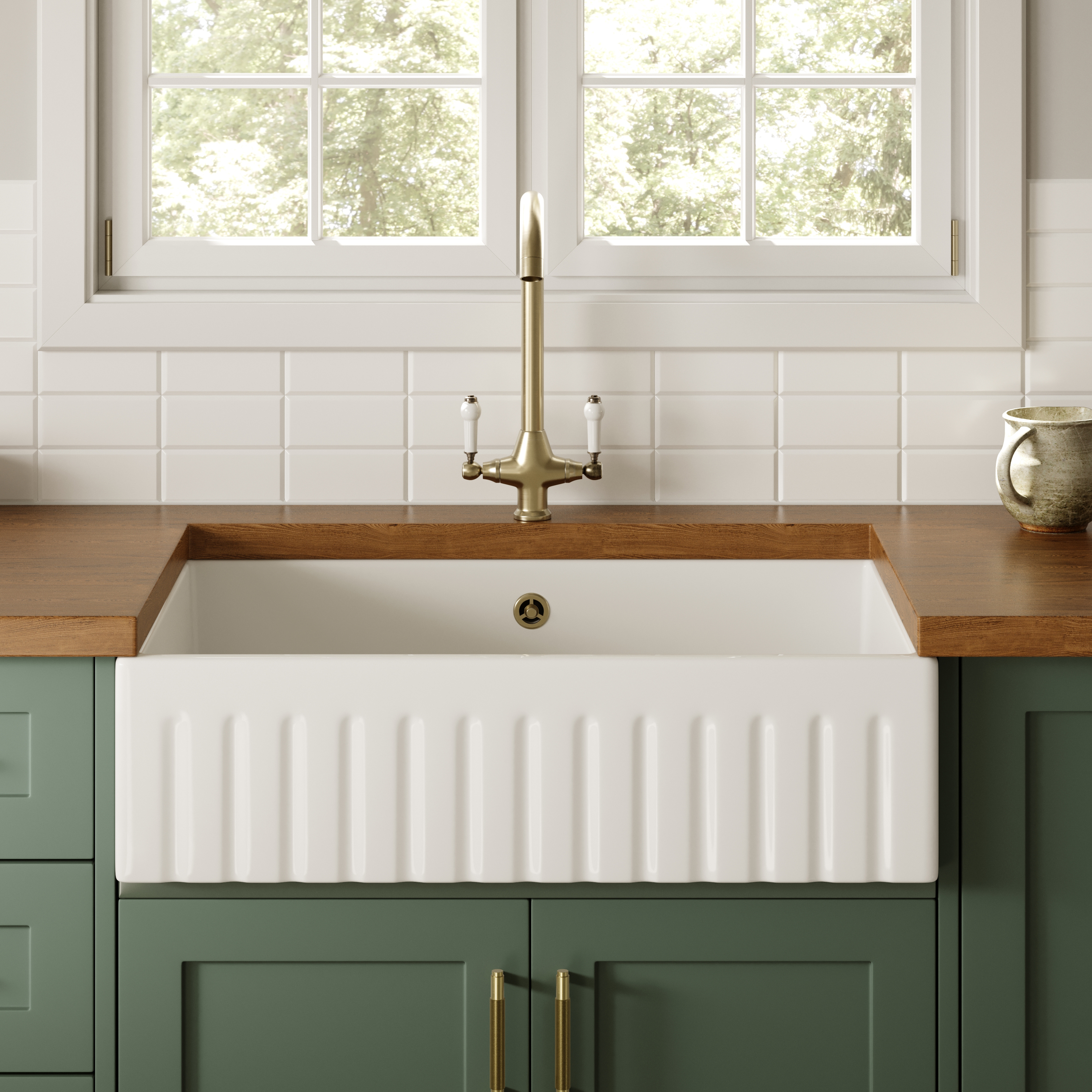 Butler & Rose Large Fluted Ceramic Fireclay Belfast / Butler Kitchen Sink - 795 x 500mm