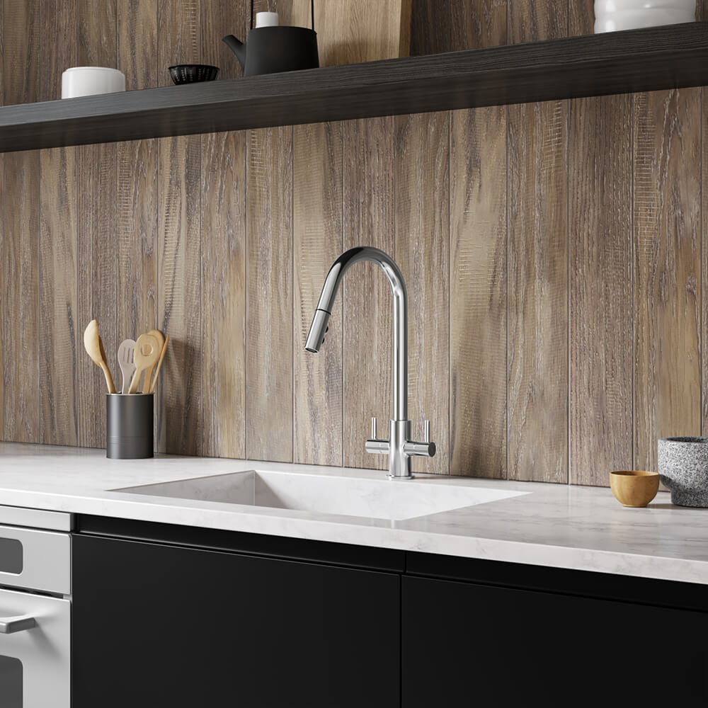 Harbour Pro Twin Lever Mono Pull Out Spray Kitchen Mixer Tap - Polished Chrome