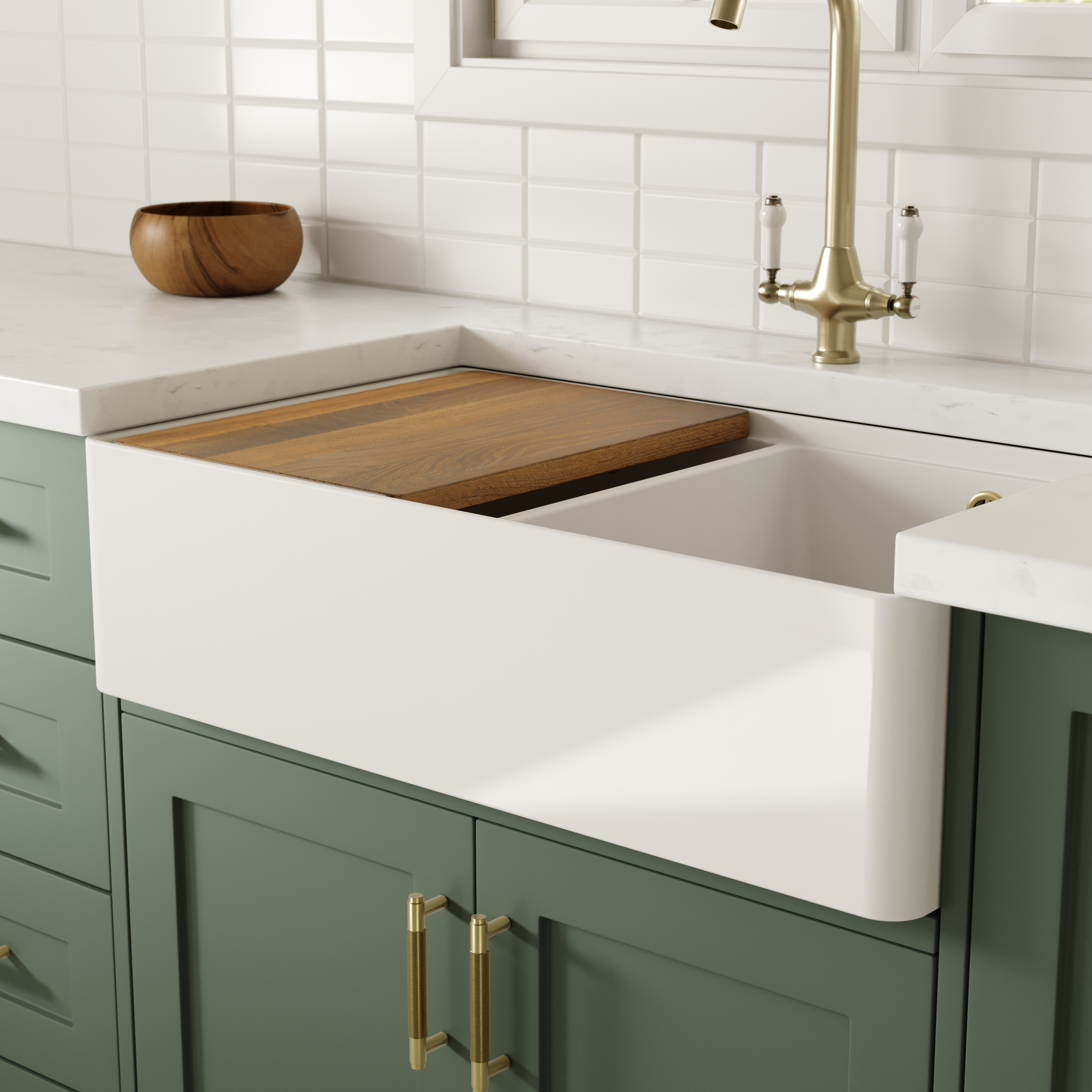 Butler & Rose Ceramic Fireclay Workstation Double Belfast Kitchen Sink & Accessories - 795 x 460mm
