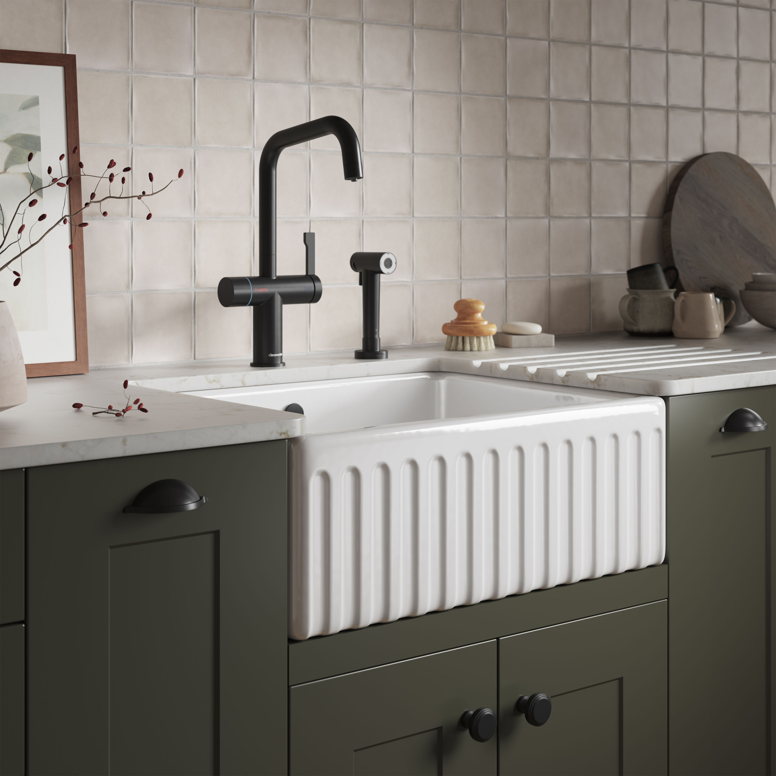 Thomas Denby Chiltern 1 Bowl Fluted White Ceramic Belfast Sink - 595 x 460mm