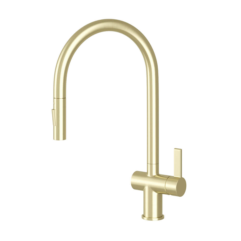 JTP VOS Pull Out Spray Single Lever Mono Kitchen Mixer - Brushed Brass