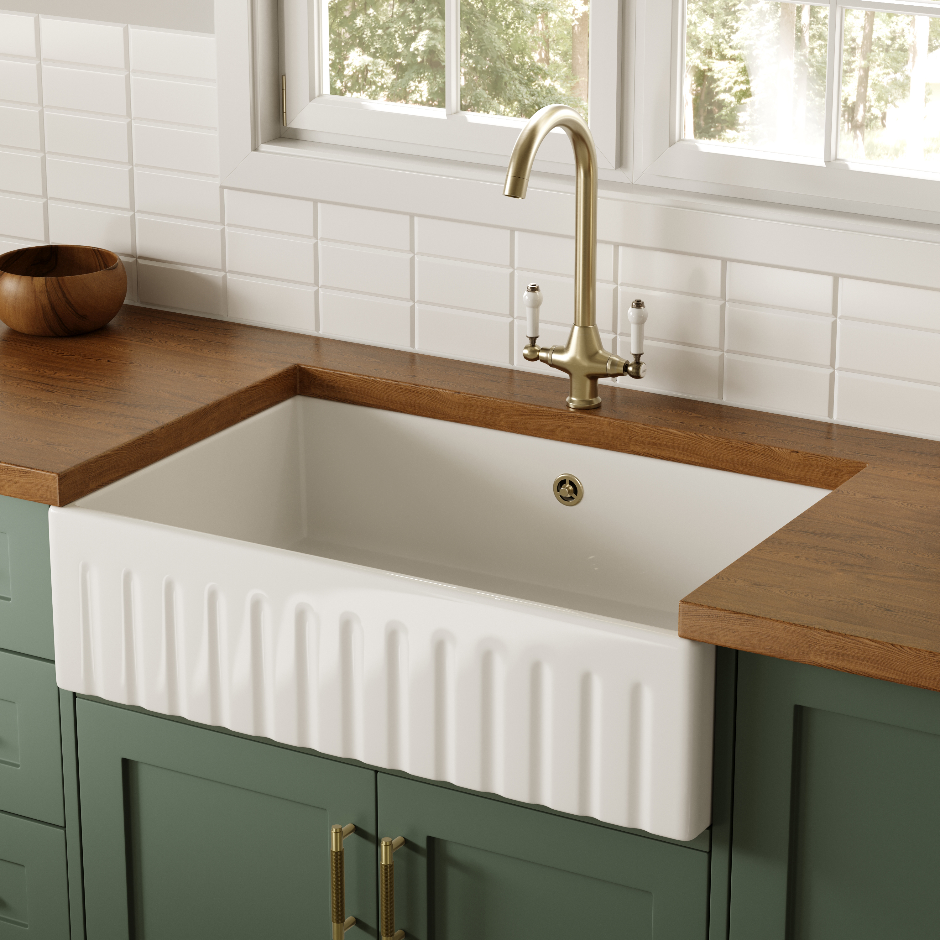 Butler & Rose Large Fluted Ceramic Fireclay Belfast / Butler Kitchen Sink - 795 x 500mm